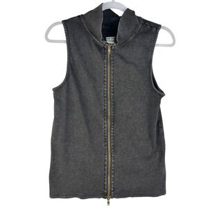 We The Free Free People Large Washed Black Ribbed Full Zip Funnel Neck Vest